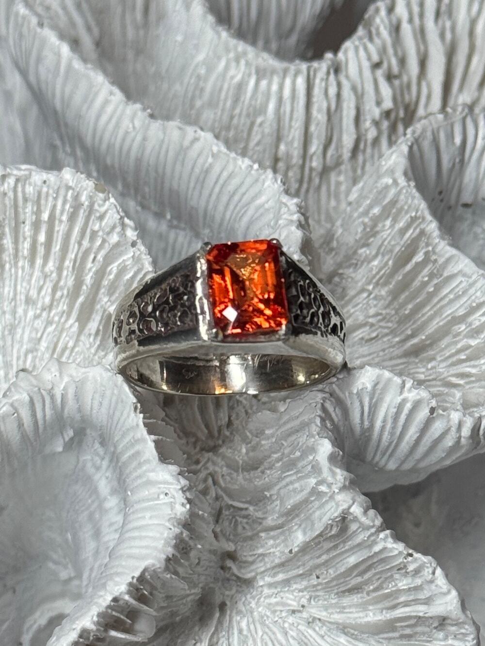 925 Sterling Silver Orange Citrine Men'S Ring Size 9